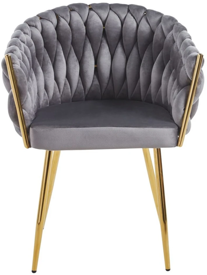 Monovo Minkšta kėdė, pinta su Velvet Glamour Pilkas Velvet Golden Legs ROSA