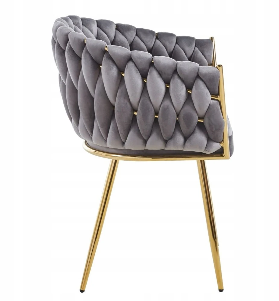 Monovo Minkšta kėdė, pinta su Velvet Glamour Pilkas Velvet Golden Legs ROSA