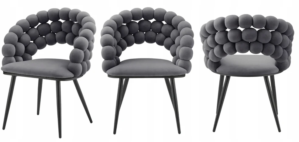 Monovo Minkšta kėdė, skirta svetainei valgomajam Loft braided veliūrinis pilkas BUBBLE