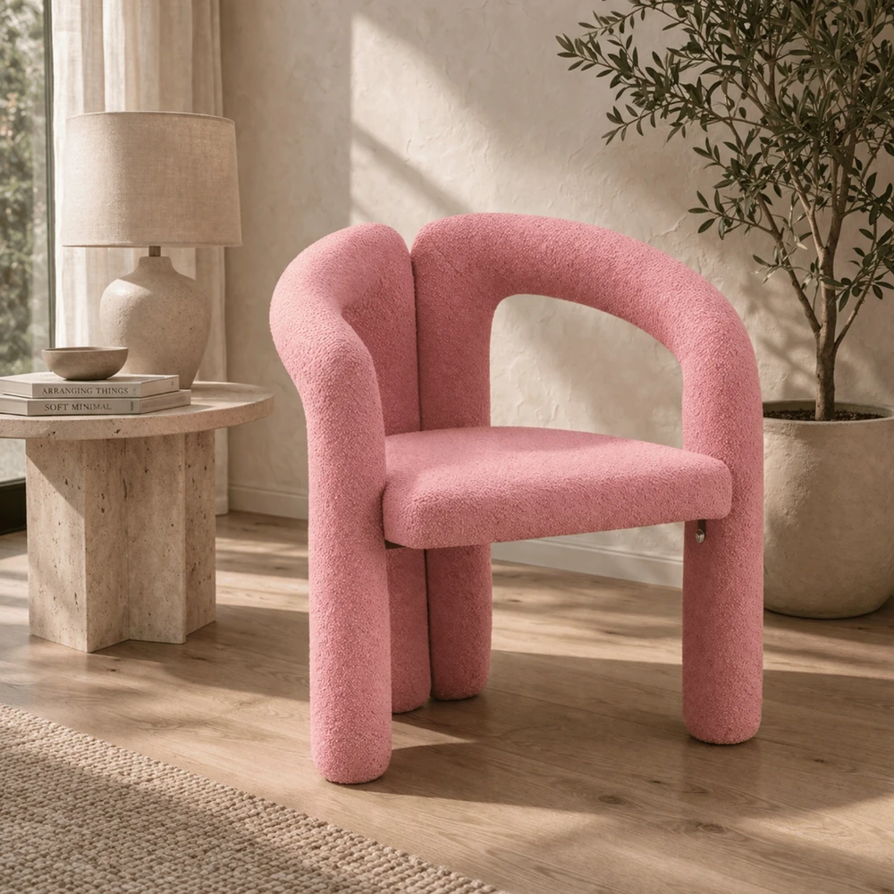 Monovo Minkšta Minimalist Boucle Lamb Rožinė kėdė tualetiniam stalui
