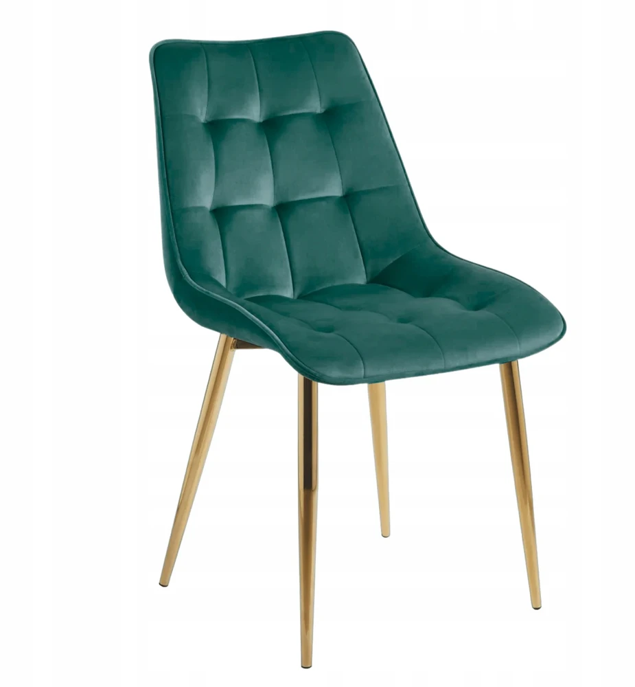 Monovo Žalia dygsniuota veliūrinė kėdė svetainei valgomajam Glamour Gold Legs CHIC