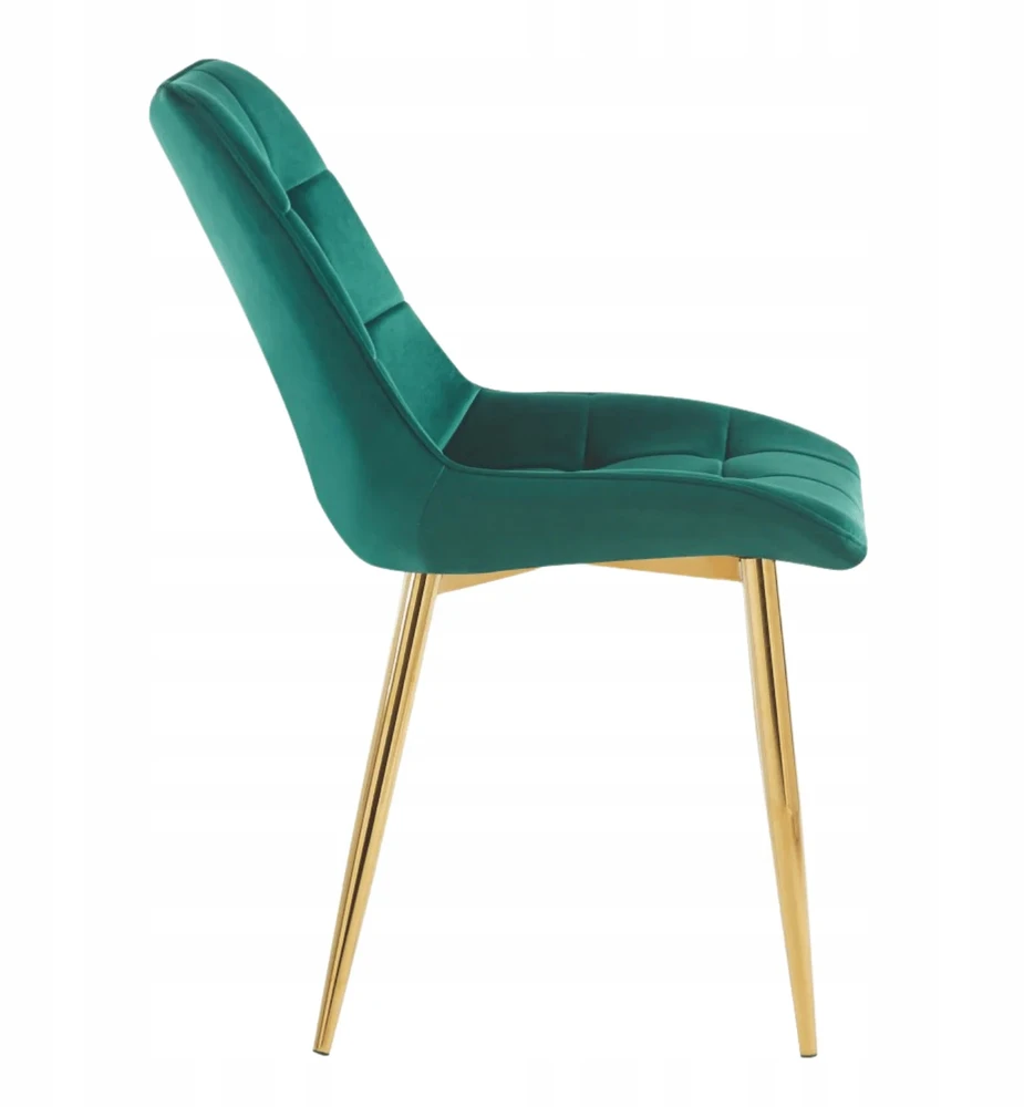 Monovo Žalia dygsniuota veliūrinė kėdė svetainei valgomajam Glamour Gold Legs CHIC