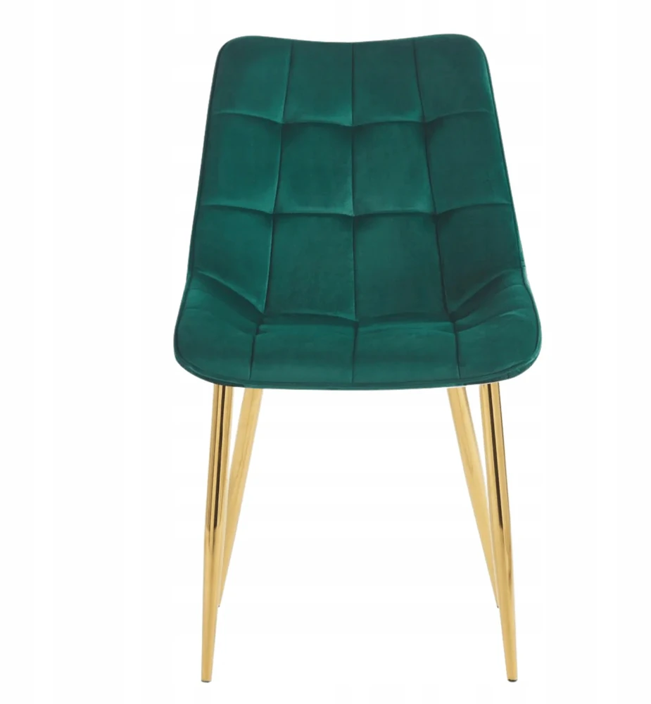 Monovo Žalia dygsniuota veliūrinė kėdė svetainei valgomajam Glamour Gold Legs CHIC