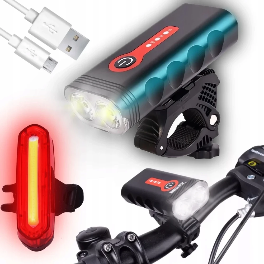 Montavelo Dviračio žibintas priekinis galinis LED 1800lm USB įkraunamas dviračio žibintų rinkinys