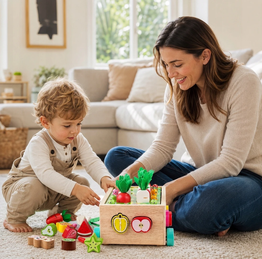 Montessori blokų rūšiuotojas Pagauk Worm automobilio galvosūkį MORKOS IR KIRMOS