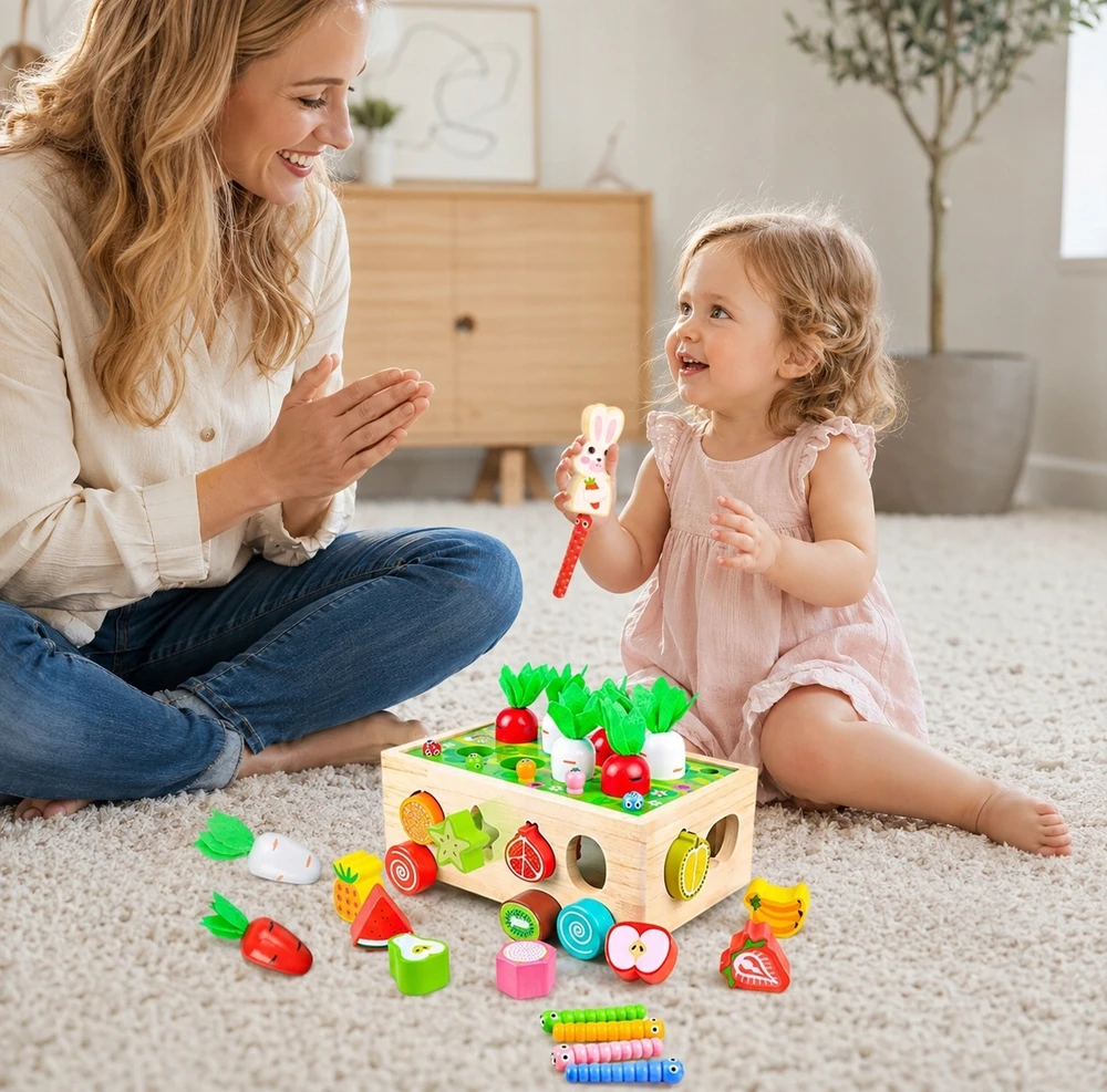 Montessori blokų rūšiuotojas Pagauk Worm automobilio galvosūkį MORKOS IR KIRMOS