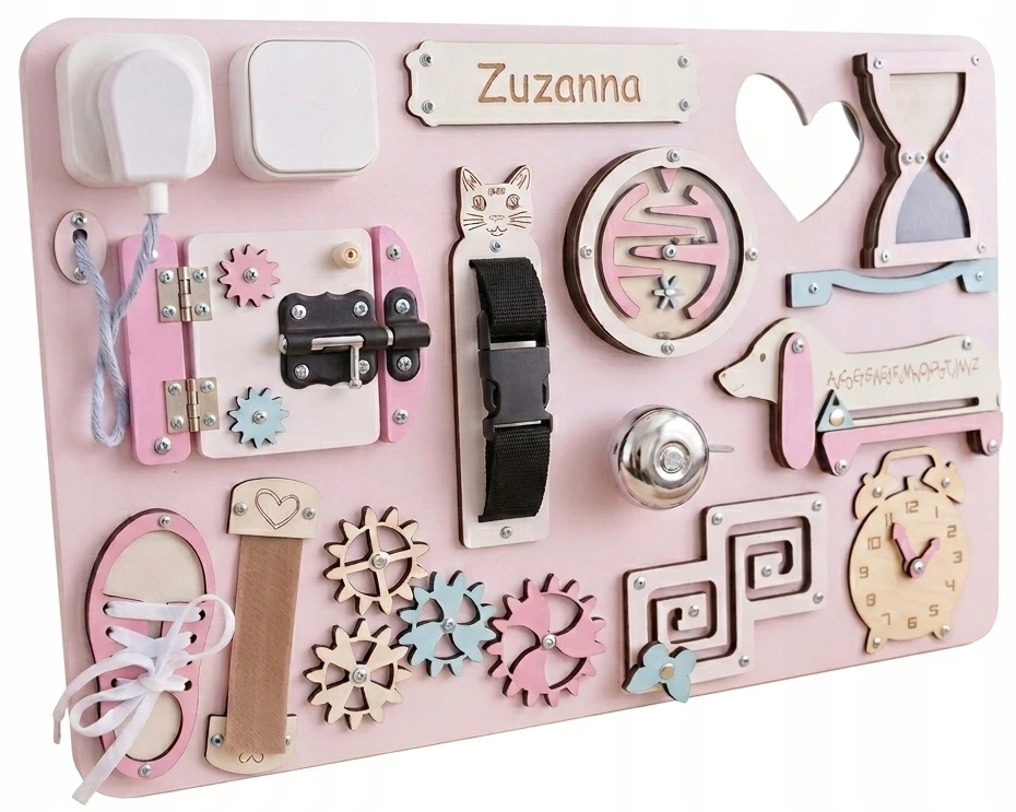 Montessori XL sensorinių manipuliacijų lenta nemokama vardinė 60cm