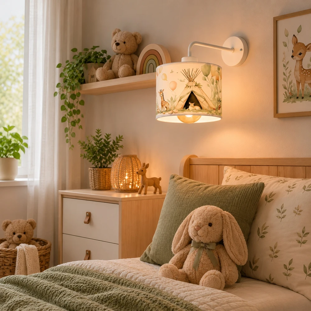 Moonlight DZIECIĘCA LAMPA PLAFON 20 CM ABAŻUR PASTELOWY ZWIERZĄTKA E27 LED