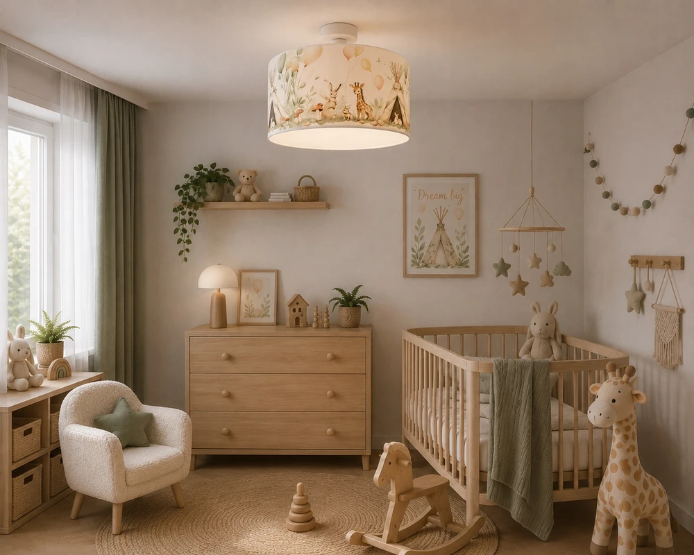 Moonlight DZIECIĘCA LAMPA PLAFON 30 CM ABAŻUR PASTELOWY ZWIERZĄTKA E27 LED