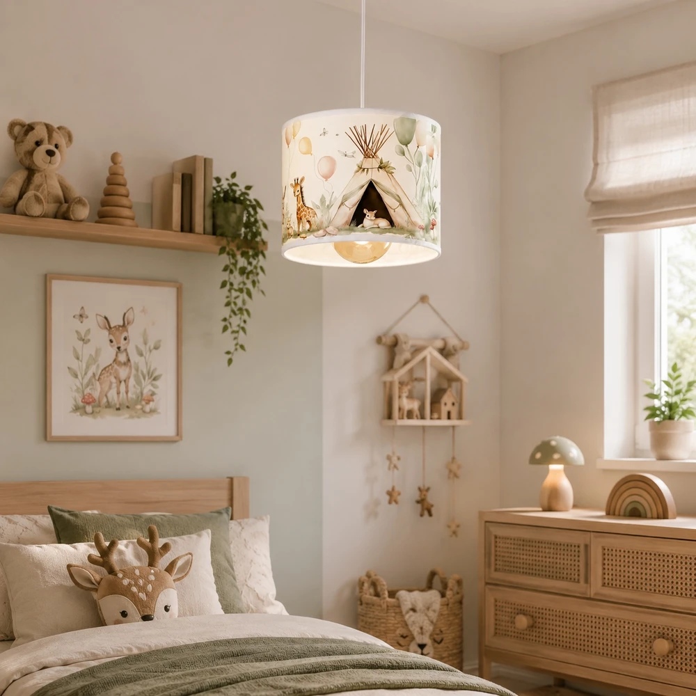 Moonlight DZIECIĘCA LAMPA WISZĄCA LISTWA ABAŻUR 20CM PASTELOWY ZWIERZĄTKA E27 LED LAS