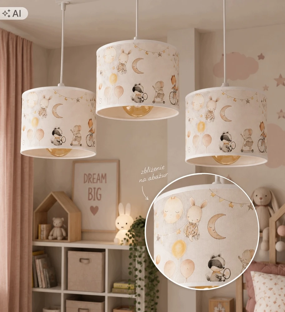 Moonlight DZIECIĘCA LAMPA WISZĄCA PASTELOWY ABAŻUR ZWIERZĄTKA SŁONIK E27 LED
