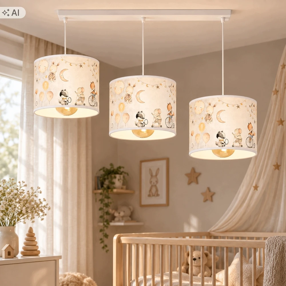 Moonlight DZIECIĘCA LAMPA WISZĄCA PASTELOWY ABAŻUR ZWIERZĄTKA SŁONIK E27 LED