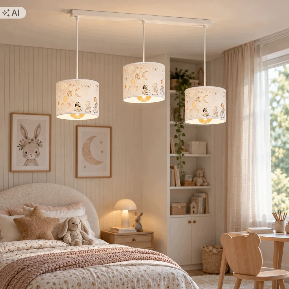 Moonlight DZIECIĘCA LAMPA WISZĄCA PASTELOWY ABAŻUR ZWIERZĄTKA SŁONIK E27 LED PLAFON