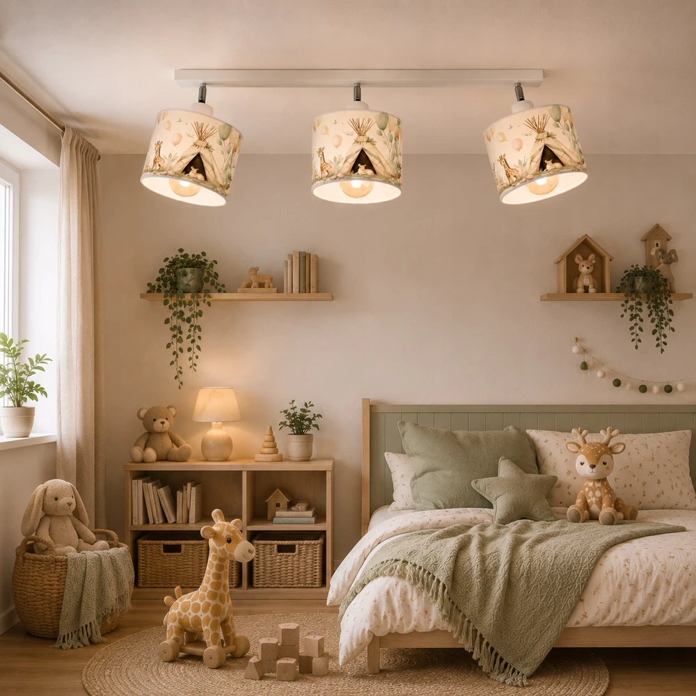 Moonlight DZIECIĘCA LAMPA WISZĄCA SPIDER ABAŻUR 20CM PASTELOWY ZWIERZĄTKA E27 LED