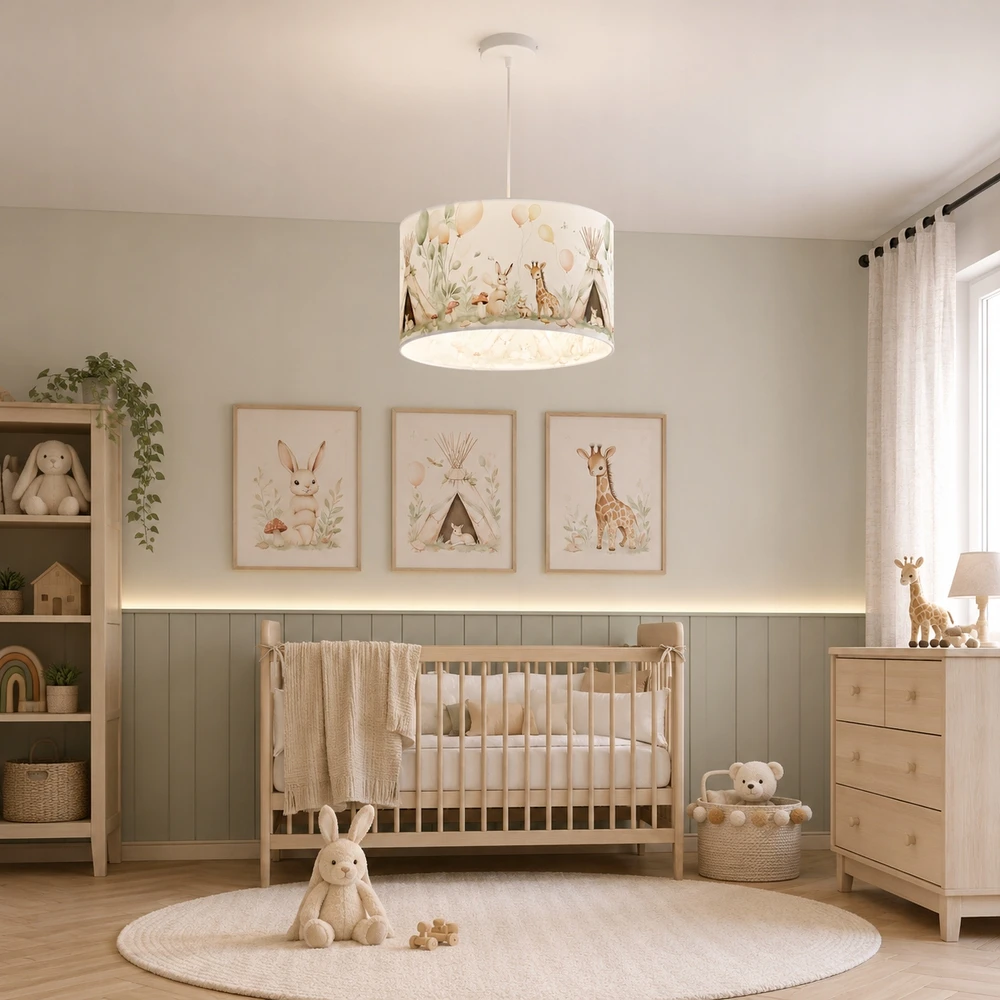 Moonlight DZIECIĘCA LAMPKA WISZĄCA ABAŻUR 30 CM PASTELOWY ZWIERZĄTKA E27 LED LAS