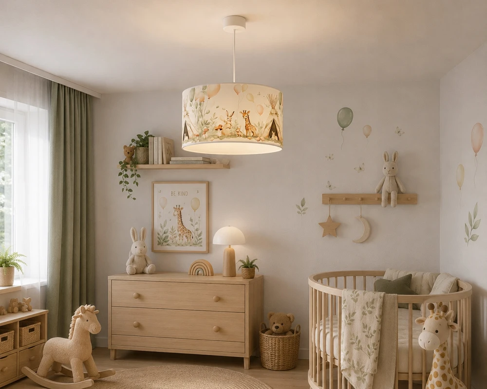 Moonlight DZIECIĘCA LAMPKA WISZĄCA ABAŻUR 30 CM PASTELOWY ZWIERZĄTKA E27 LED LAS