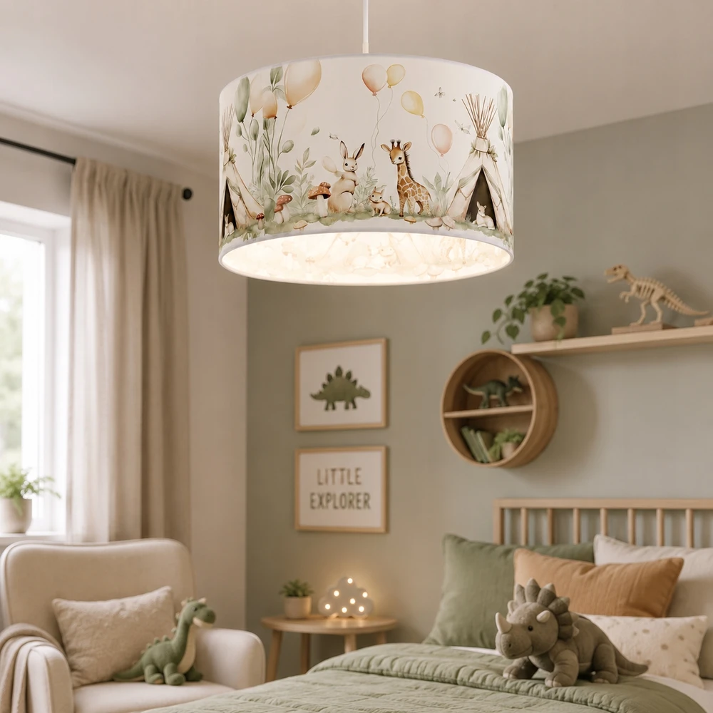 Moonlight DZIECIĘCA LAMPKA WISZĄCA ABAŻUR 30 CM PASTELOWY ZWIERZĄTKA E27 LED LAS