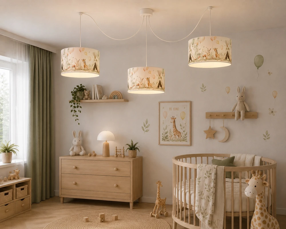 Moonlight DZIECIĘCA LAMPKA WISZĄCA ABAŻUR 30 CM PASTELOWY ZWIERZĄTKA E27 LED LAS