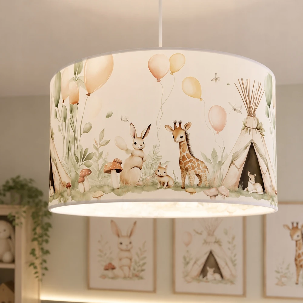 Moonlight DZIECIĘCA LAMPKA WISZĄCA ABAŻUR 30 CM PASTELOWY ZWIERZĄTKA E27 LED LAS
