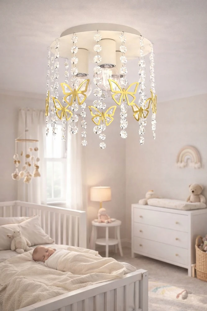 Moonlight ŻYRANDOL LAMPA SUFITOWA DLA DZIEWCZYNKI KRYSZTAŁKI BEŻOWA ZŁOTA E27 LED