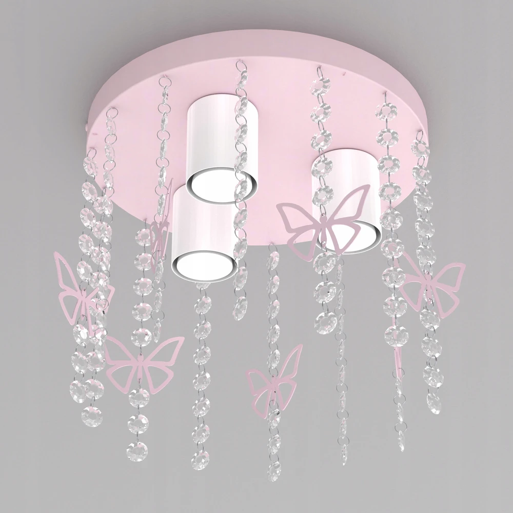 Moonlight ŻYRANDOL LAMPA SUFITOWA DLA DZIEWCZYNKI KRYSZTAŁKI RÓŻOWA Gu10 LED MOTYL
