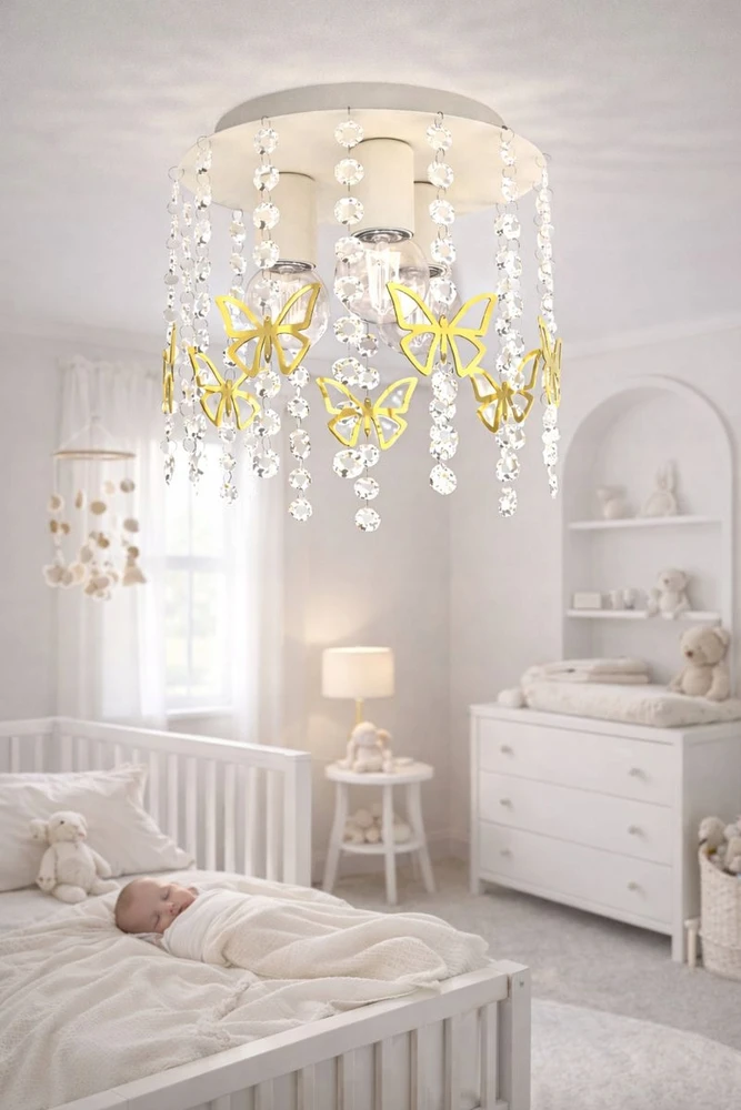 Moonlight ŻYRANDOL LAMPA SUFITOWA DLA DZIEWCZYNKI KRYSZTAŁKI BEŻOWA ZŁOTA E27 LED