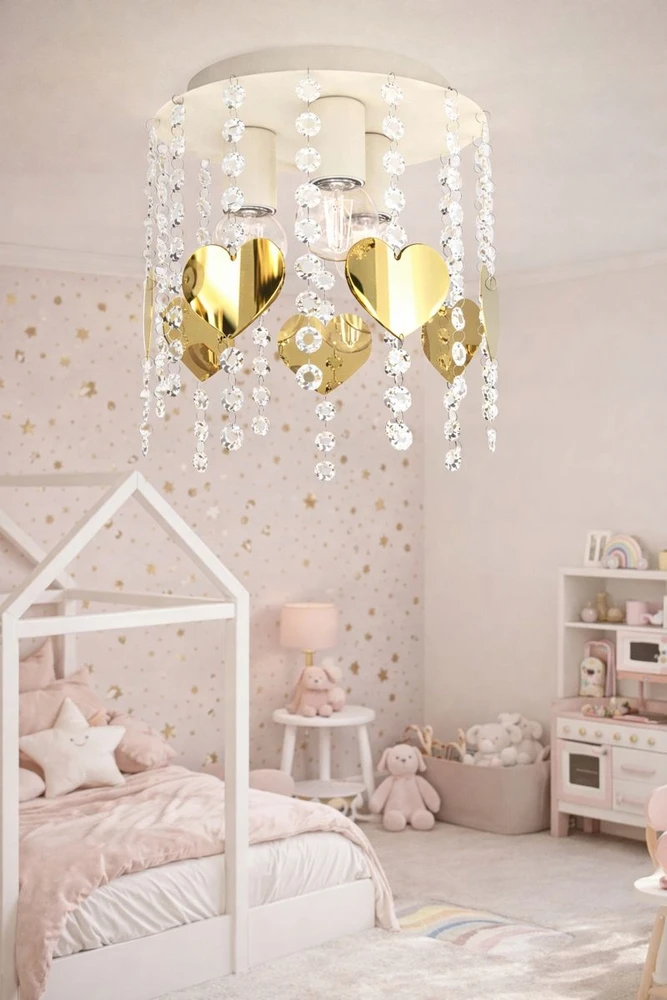 Moonlight ŻYRANDOL LAMPA SUFITOWA DLA DZIEWCZYNKI KRYSZTAŁKI BEŻOWA ZŁOTA GX53 LED