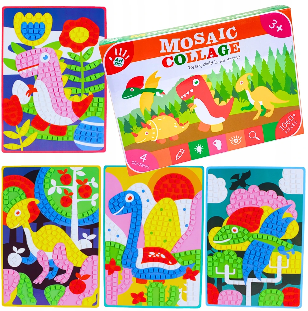 MOSAIC STICKBOOK VAIKAMS DINOZAURAI KŪRYBINIO MENŲ RINKINYS DIY 3+