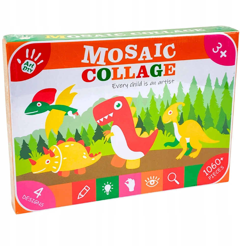 MOSAIC STICKBOOK VAIKAMS DINOZAURAI KŪRYBINIO MENŲ RINKINYS DIY 3+