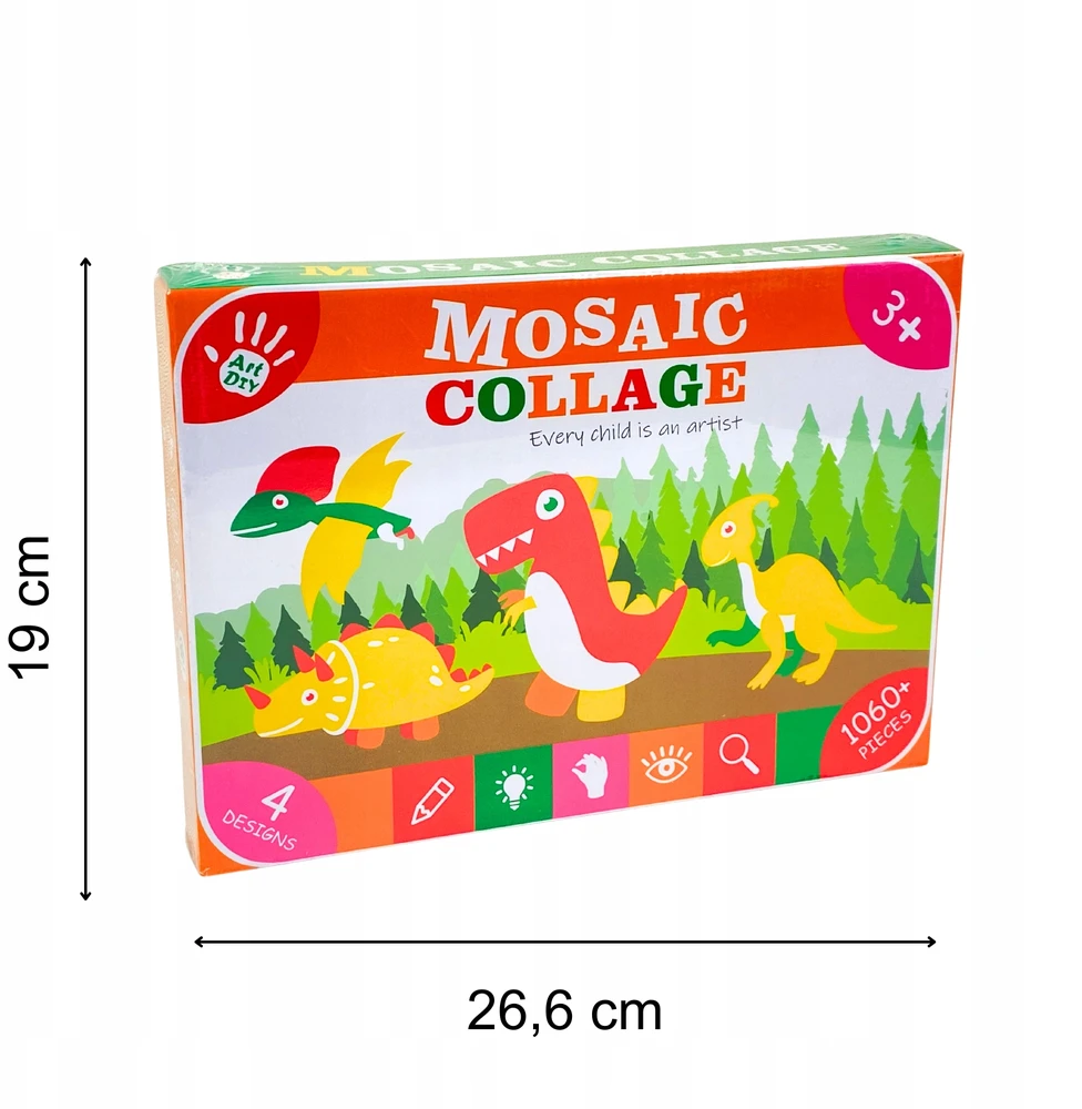 MOSAIC STICKBOOK VAIKAMS DINOZAURAI KŪRYBINIO MENŲ RINKINYS DIY 3+