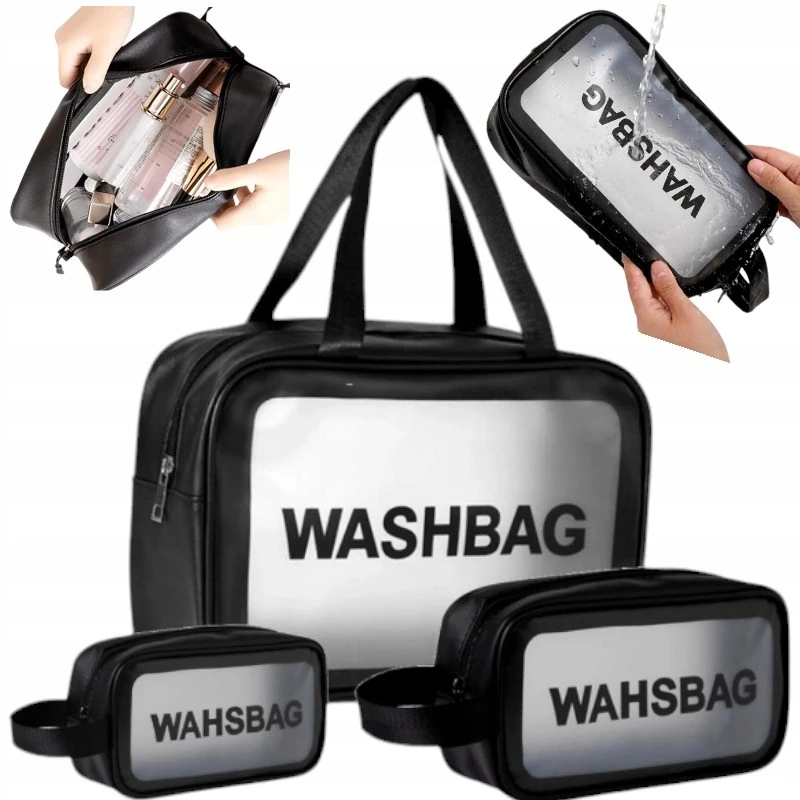 MOTERIŠKŲ VYRIŠKŲ KOSMETIKŲ KREPŠINIŲ RINKINYS 3in1 TRAVEL TRAVEL TRANSPARENT XL