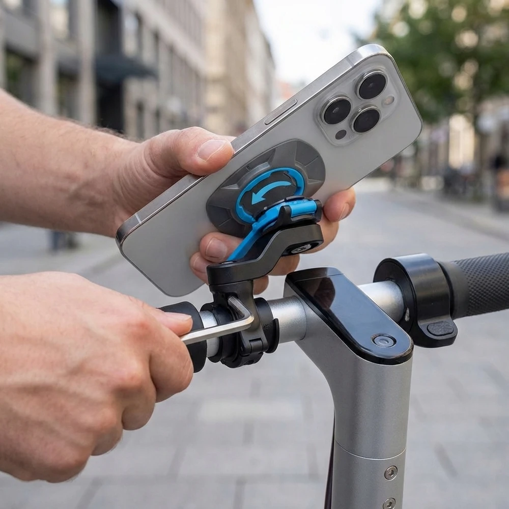 MOTOROLERIS DVIRAČIO STOVIMO LAIKIKLIS TELEFONO NAVIGACIJAI REGULIUOJAMAS MTB
