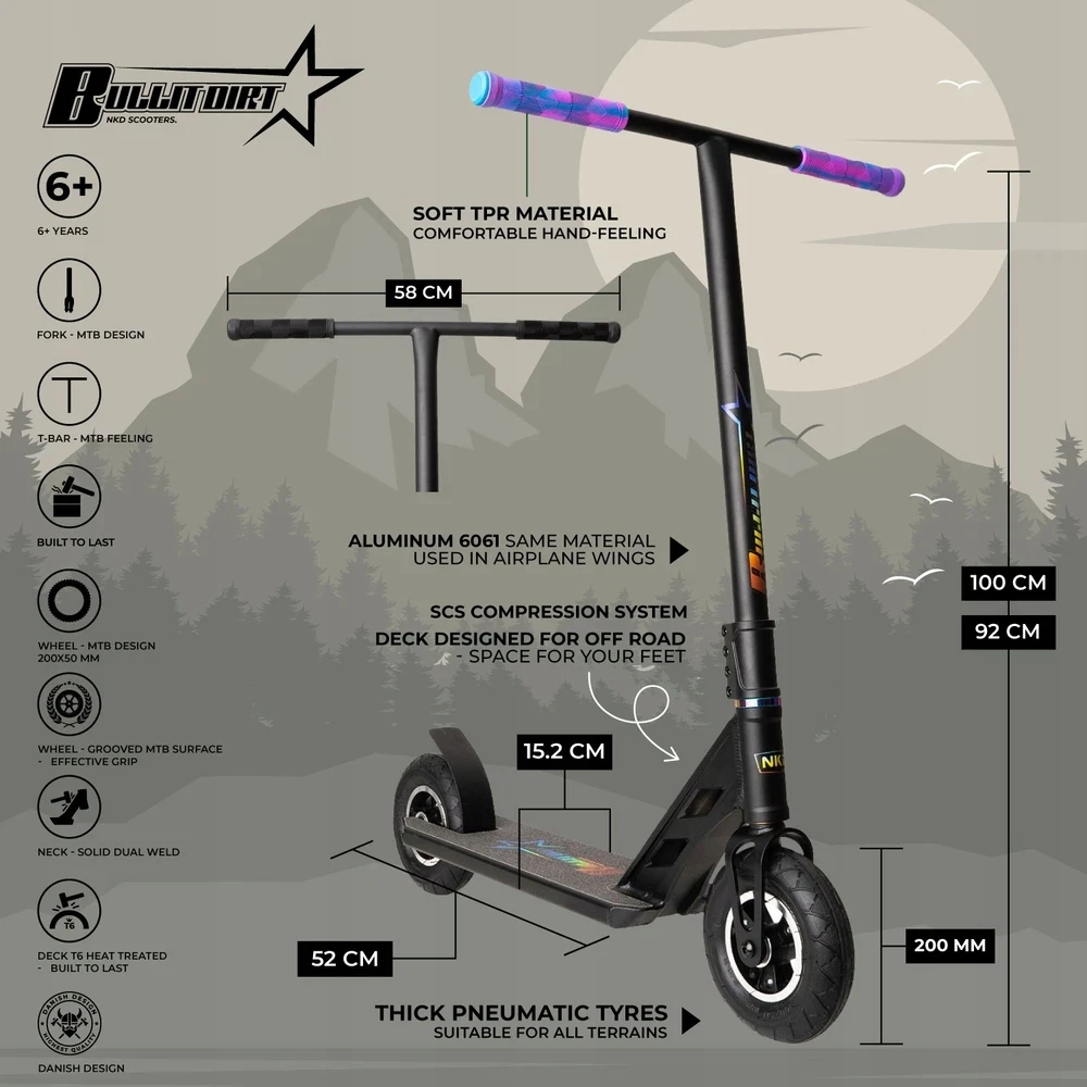 Motoroleris NKD Bullit Dirt Scooter juoda-vaivorykštė-92cm