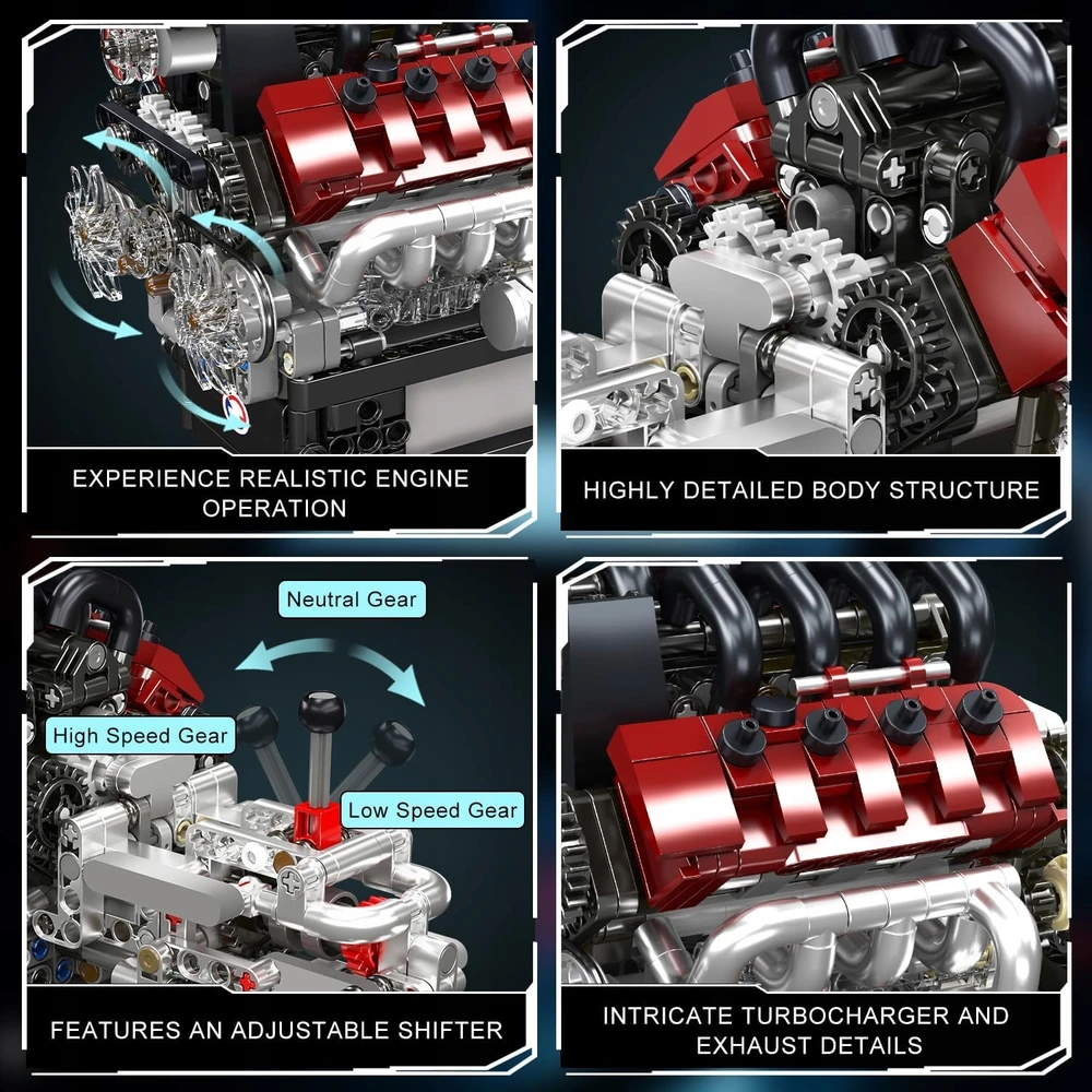 Mould King 10227 Technic Maserati V8 variklių blokeliai 14+