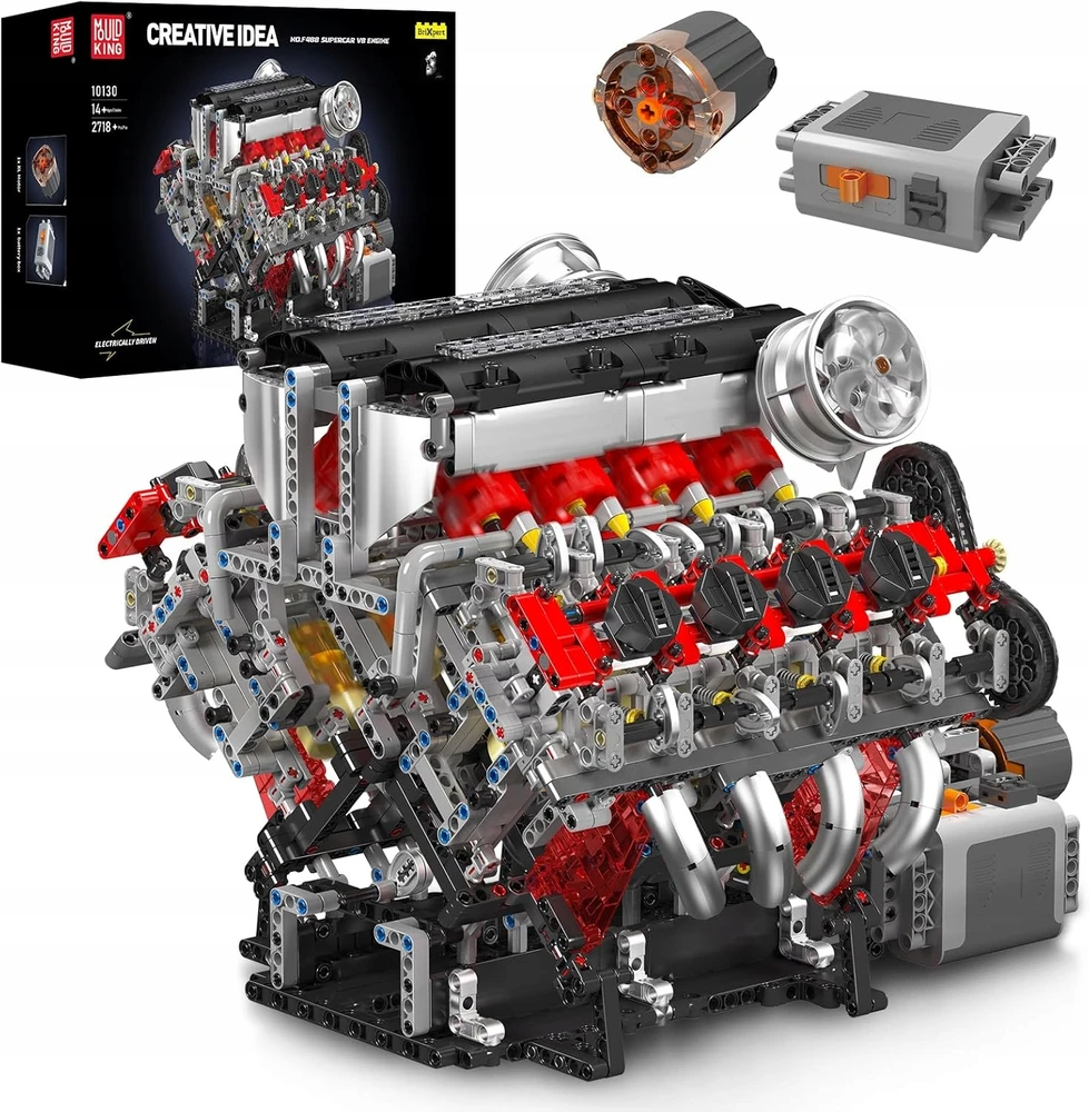 Mould King KONSTRUKCINIAI BLAKAI MOLD KING 10130 VARIKLIS F488 SUPERCAR V8 ENGINE 2718EL