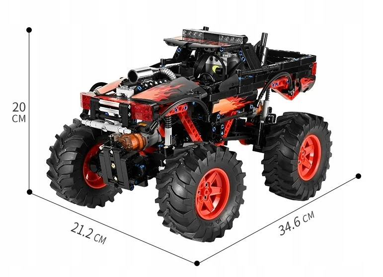 Mould King KONSTRUKCINIAI BLOKAI MOLD KING 18008 FLAME MONSTER TRUCK RC 889 EL.