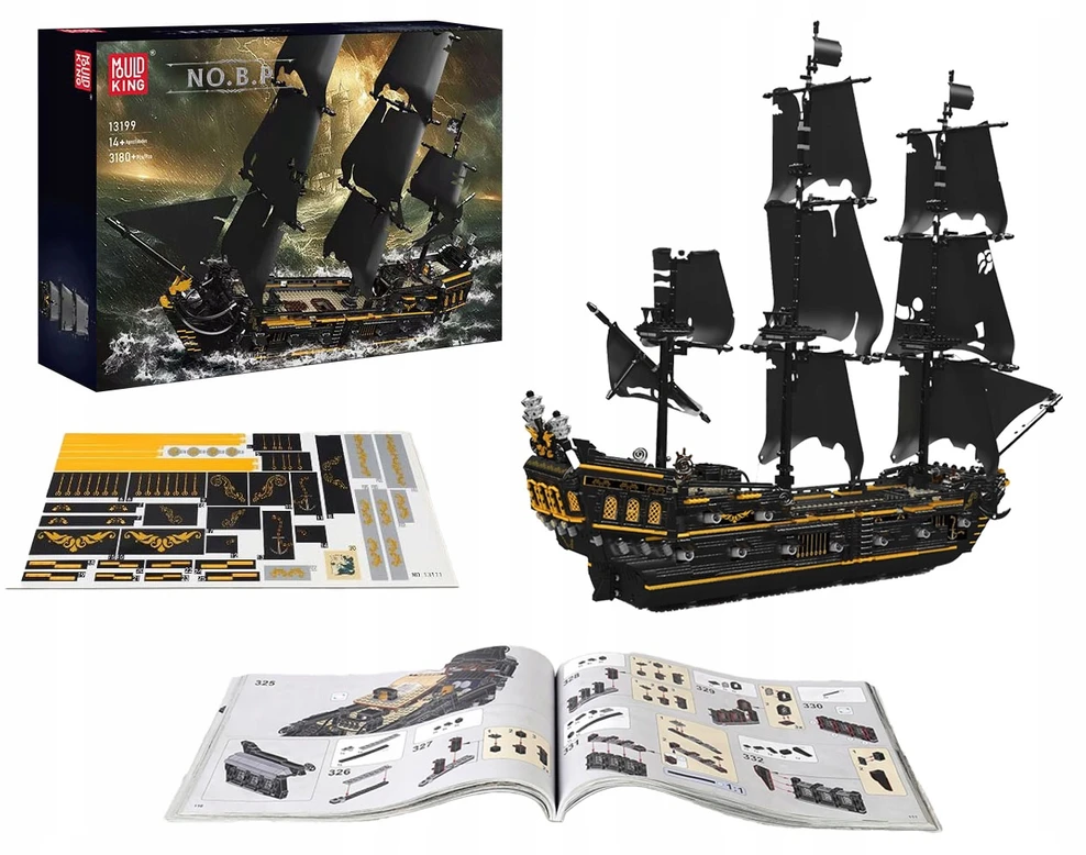 Mould King Mold King 13199 statybiniai blokeliai - piratų laivas Juodas pearl pirates