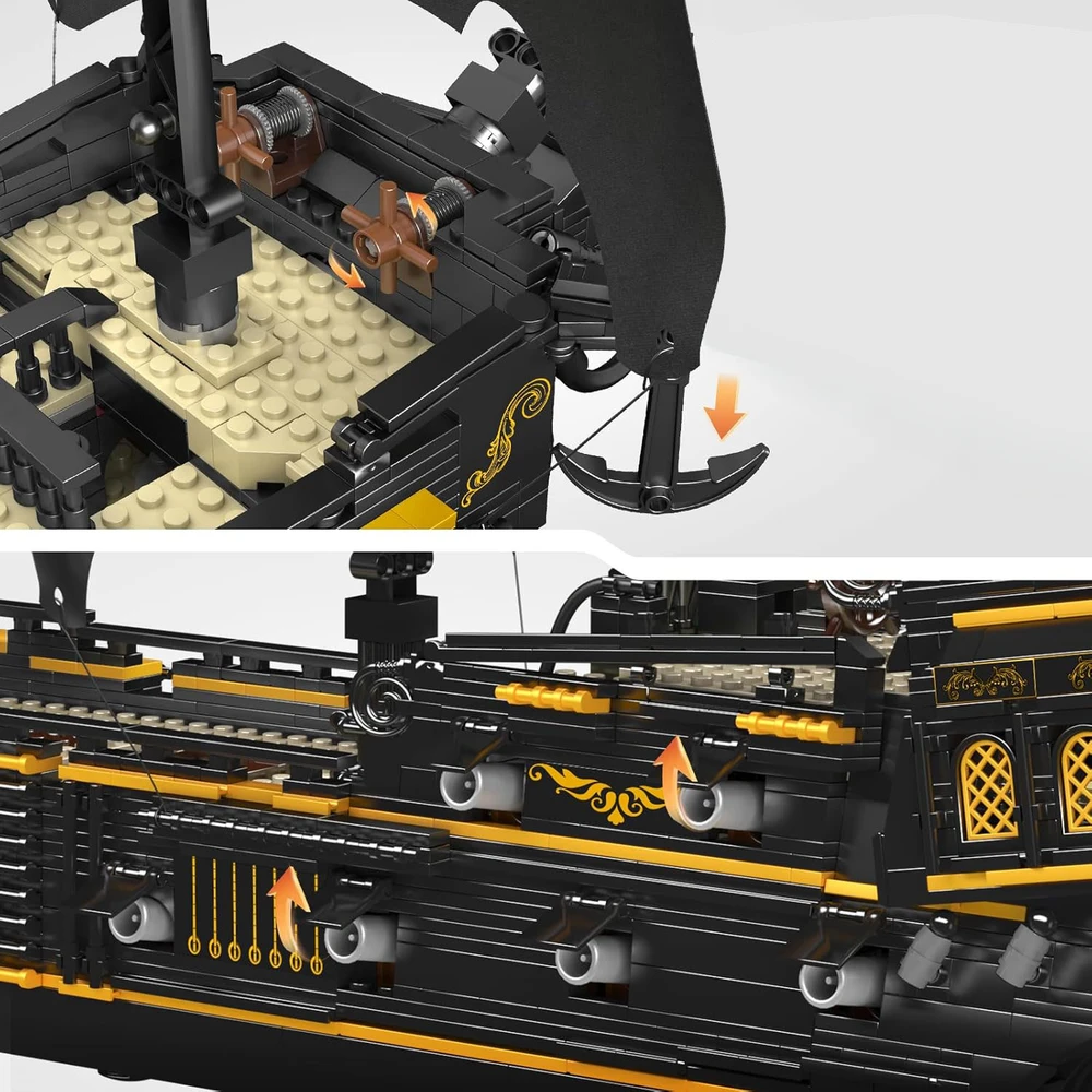 Mould King Mold King 13199 statybiniai blokeliai - piratų laivas Juodas pearl pirates