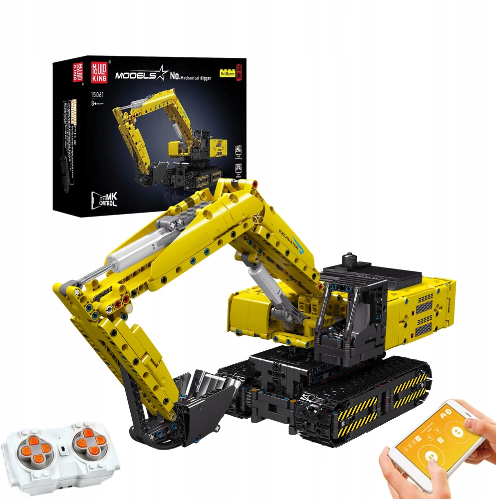 Mould King Mold King 15061 Blocks Nuotoliniu būdu valdomas vikšrinis ekskavatorius 1113 vnt.
