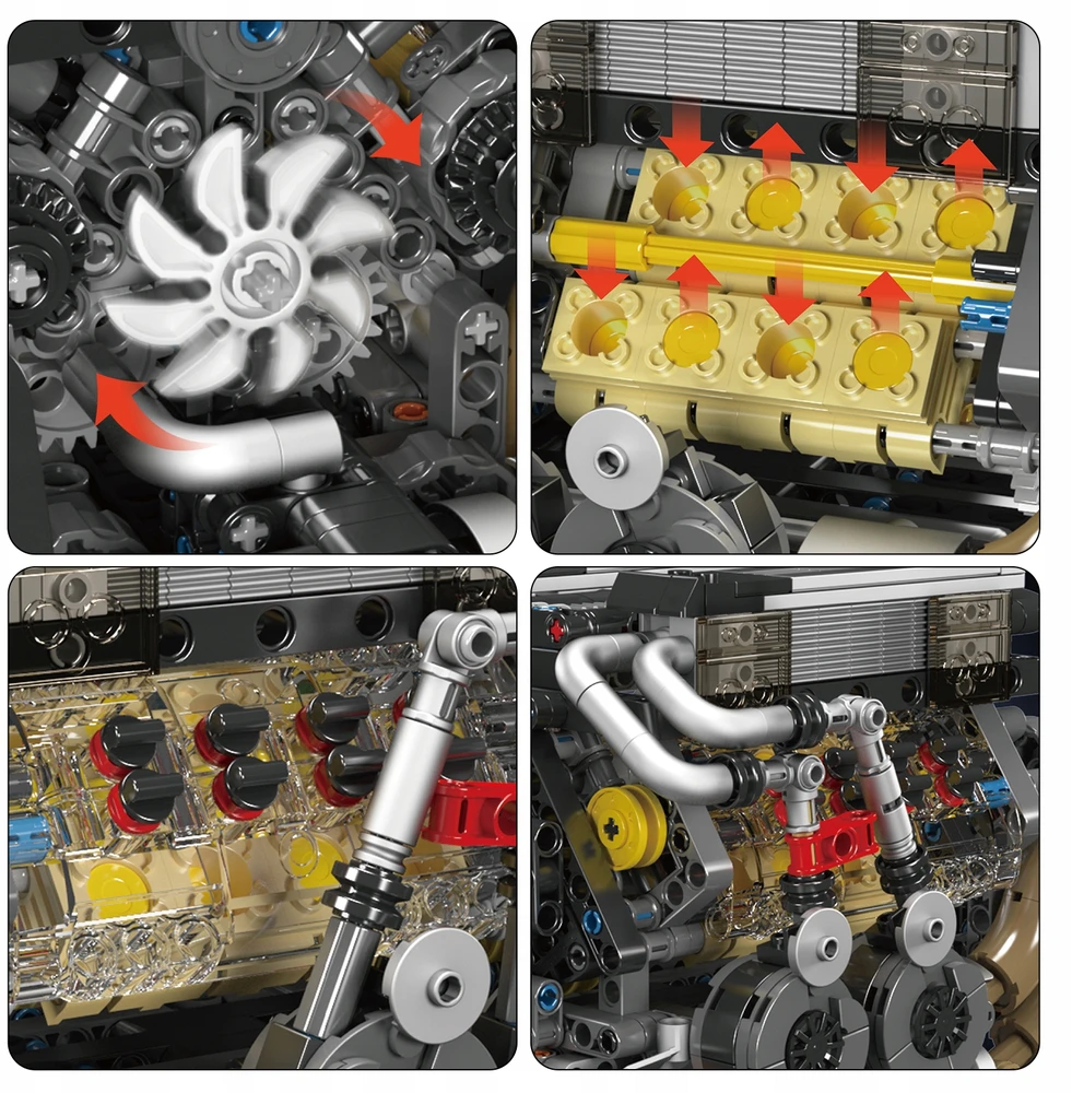 Mould King Mold King blokai 10131 W16 variklis V modelis 16 cilindrų Technic BOX