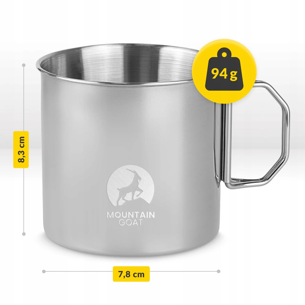 Mountain Goat Puodelis Turystyczny Kempingowy Ze Stali Nierdzewnej Składany Laikiklis 350 ml