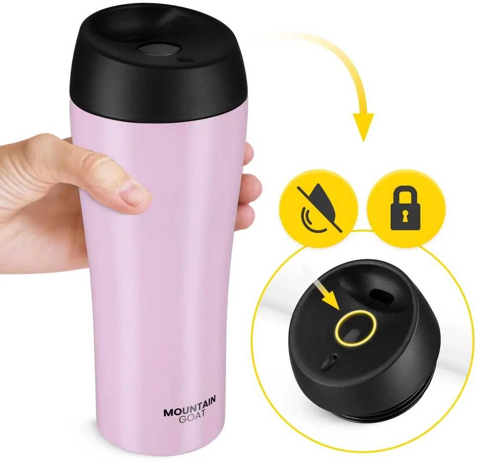 „Mountain Goat TRAVEL“ 380 ml rožinis termo puodelis