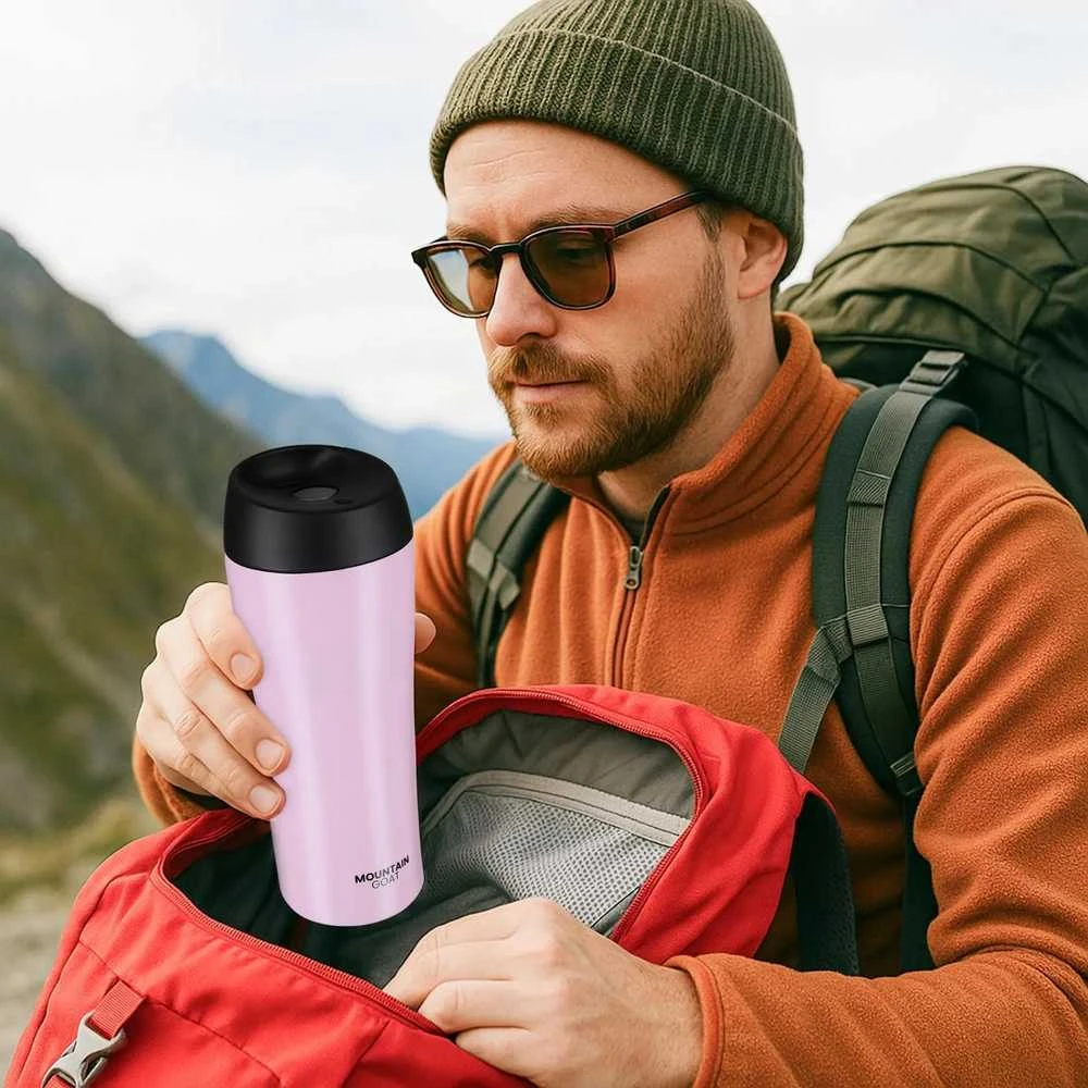 „Mountain Goat TRAVEL“ 380 ml rožinis termo puodelis