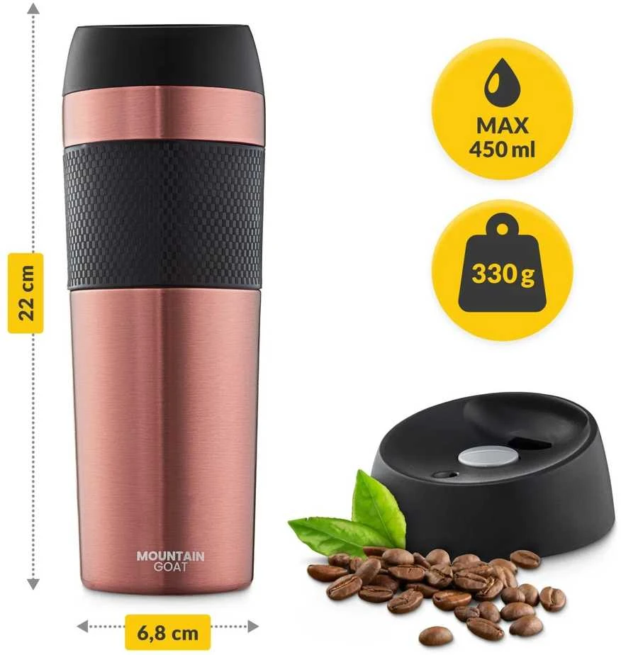 „Mountain Goat TRAVEL“ 450 ml rožinis termo puodelis