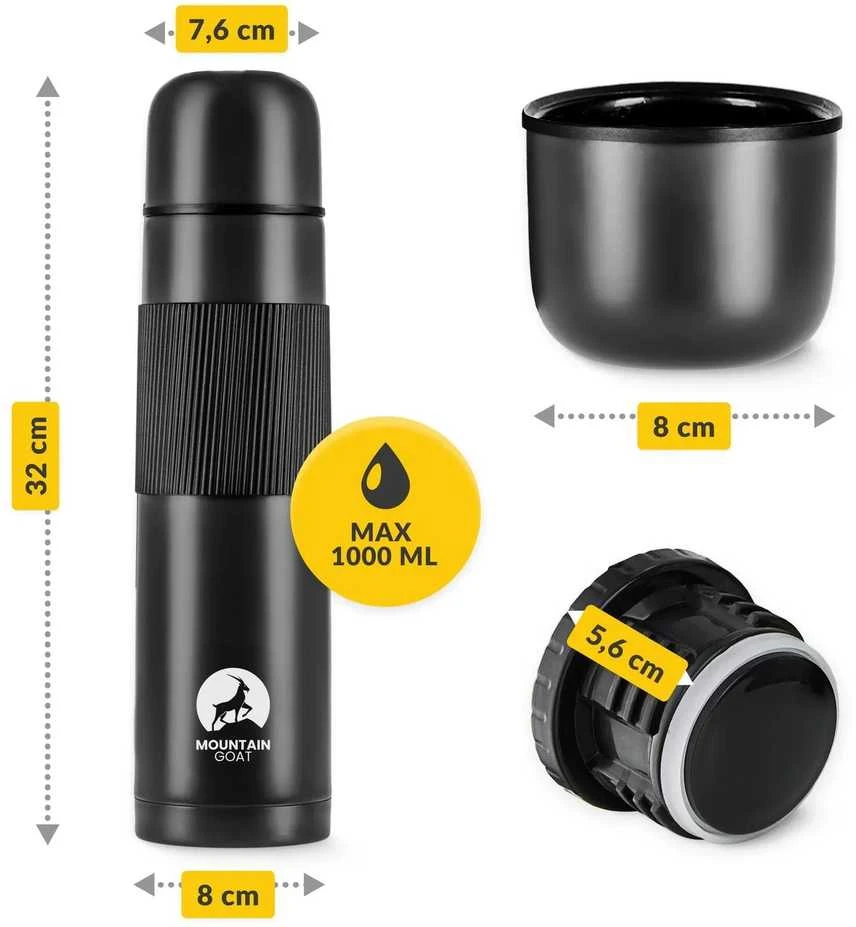 Mountain Kelioninis termosas kavai ir arbatai, 1 litras, juodas