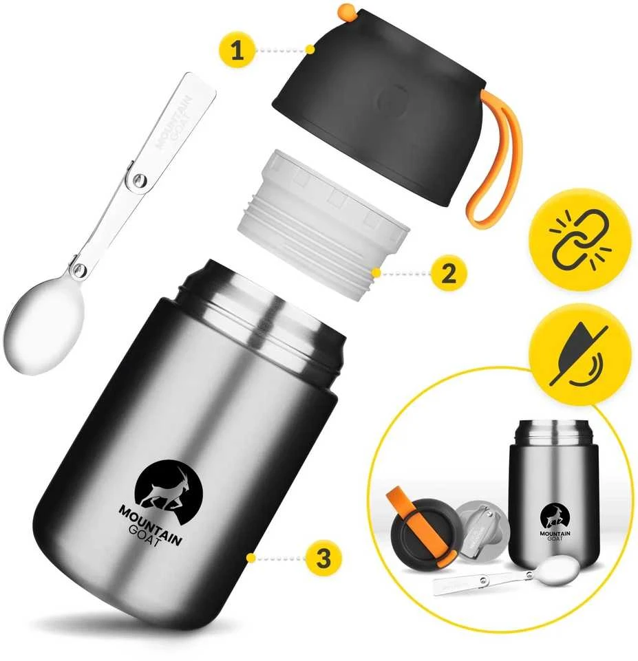 Mountain Nerūdijančio plieno pietų termosas 720 ml, sidabro spalvos
