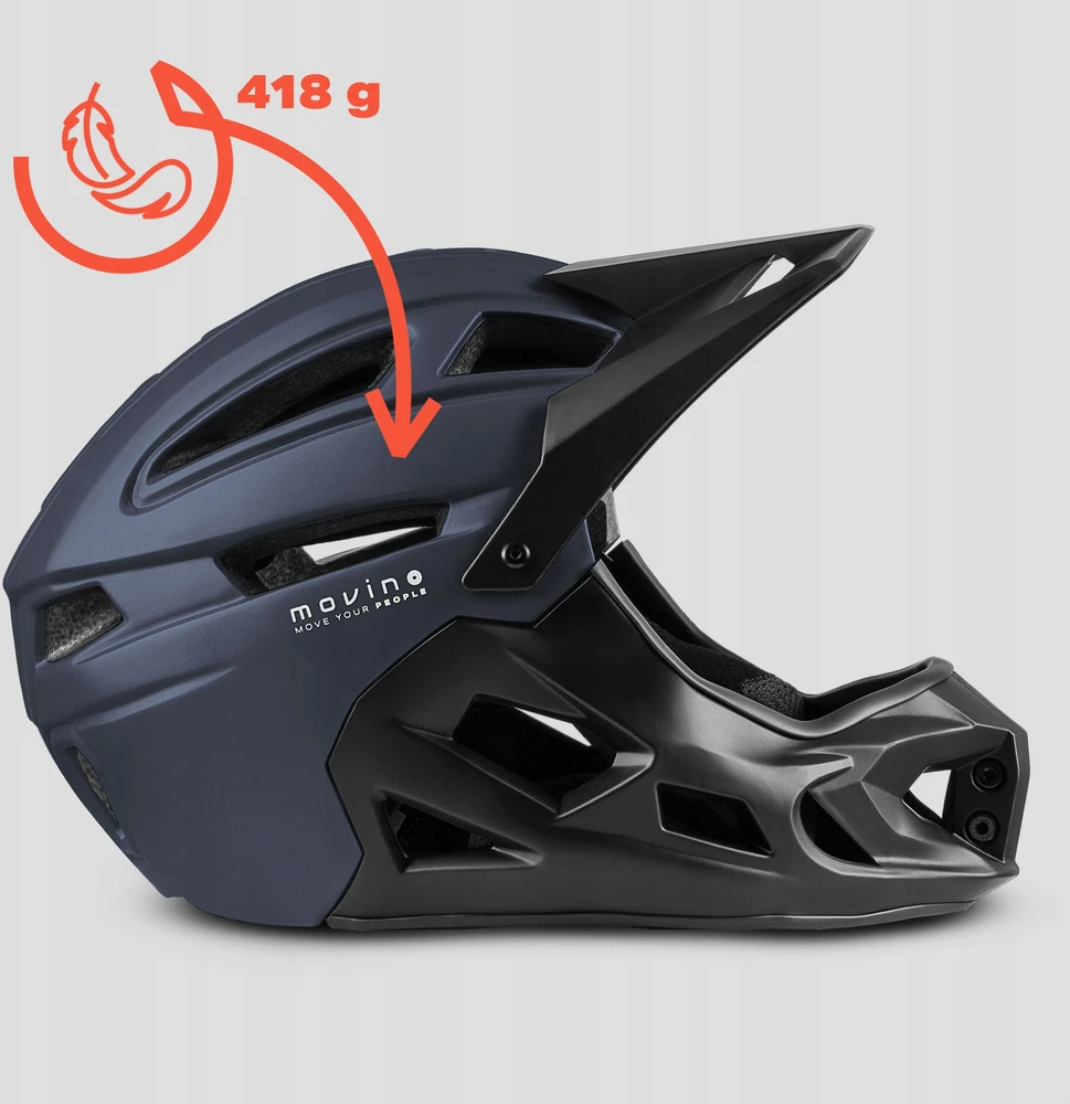 MOVINO EDGE viso veido šalmas 418g MTB paspirtukas, 51-54cm, įmontuotas