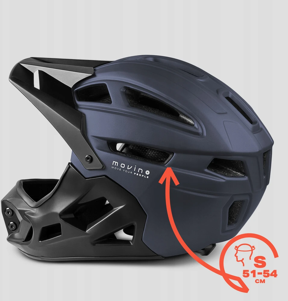 MOVINO EDGE viso veido šalmas 418g MTB paspirtukas, 51-54cm, įmontuotas