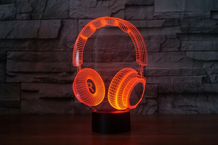 Moxomi 3d Led Lempa "ausinės" - 16 Spalvų, Naktinė, Dovana Audiofilams