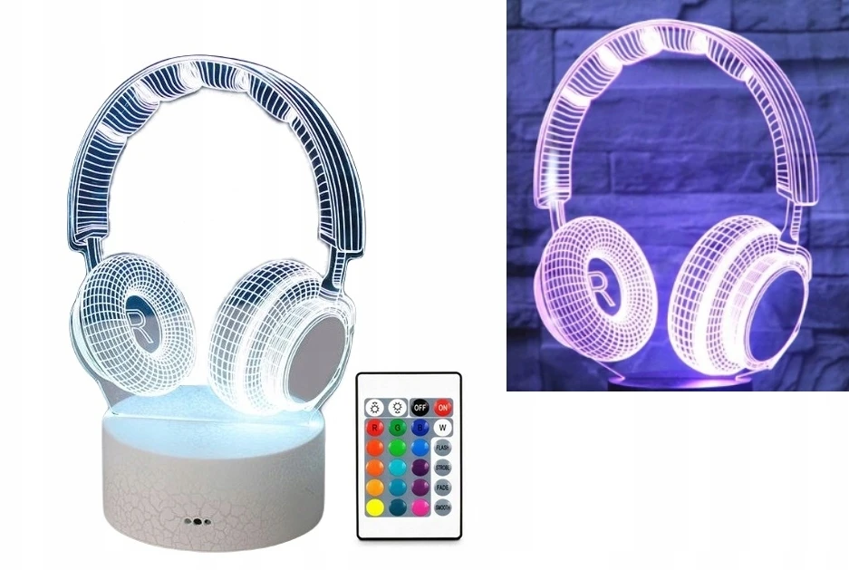 Moxomi 3d Led Lempa "ausinės" - 16 Spalvų, Naktinė, Dovana Audiofilams